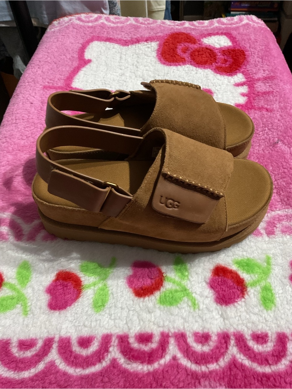 UGG Chestnut Suede Platform Slingback Sandals